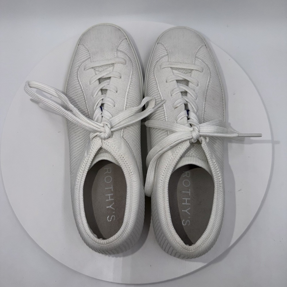 Rothy's The Lace Up Bright White Knit Fabric Shoes Womens Size 9 Sneakers - Picture 8 of 10